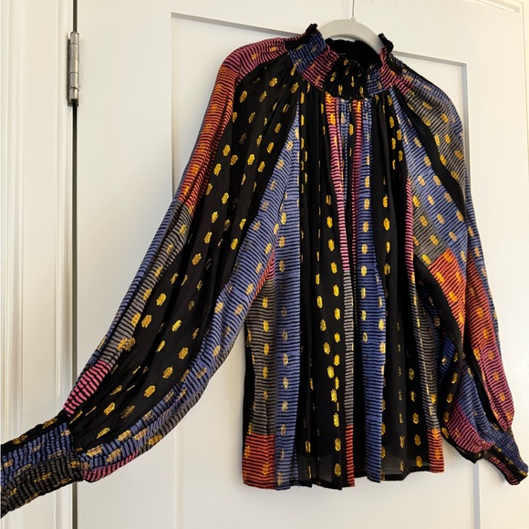 Tuckernuck Oliphant Domino Multicolor High Neck Blouse - Picture 4 of 6